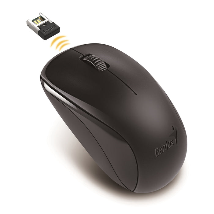 Genius NX-7000 Wireless Mouse, 2.4 GHz with USB Pico Receiver, Adjustable DPI levels up to 1200 DPI, 3 Button with Scroll Wheel, Ambidextrous Design, Black - IT Supplies Ltd