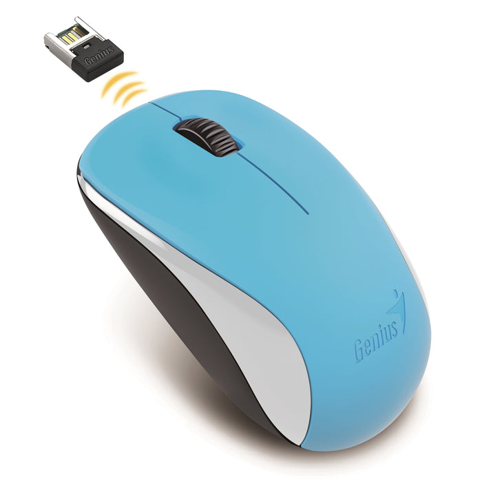 Genius NX-7000 Wireless Mouse, 2.4 GHz with USB Pico Receiver, Adjustable DPI levels up to 1200 DPI, 3 Button with Scroll Wheel, Ambidextrous Design, Blue - IT Supplies Ltd