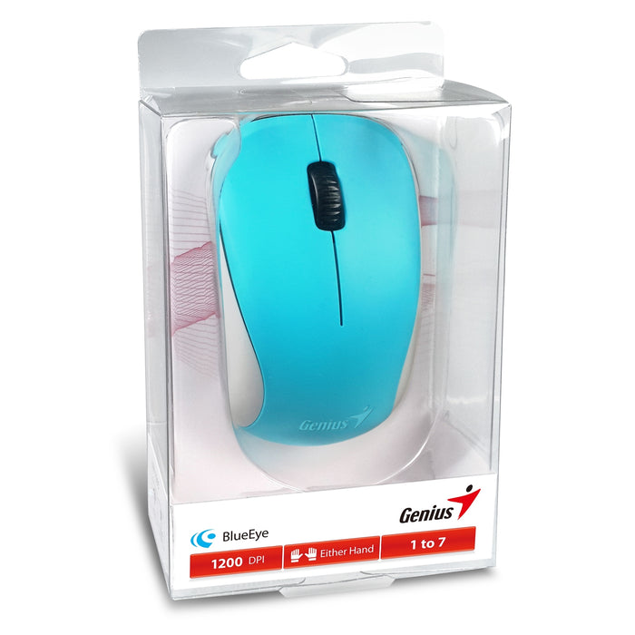 Genius NX-7000 Wireless Mouse, 2.4 GHz with USB Pico Receiver, Adjustable DPI levels up to 1200 DPI, 3 Button with Scroll Wheel, Ambidextrous Design, Blue - IT Supplies Ltd