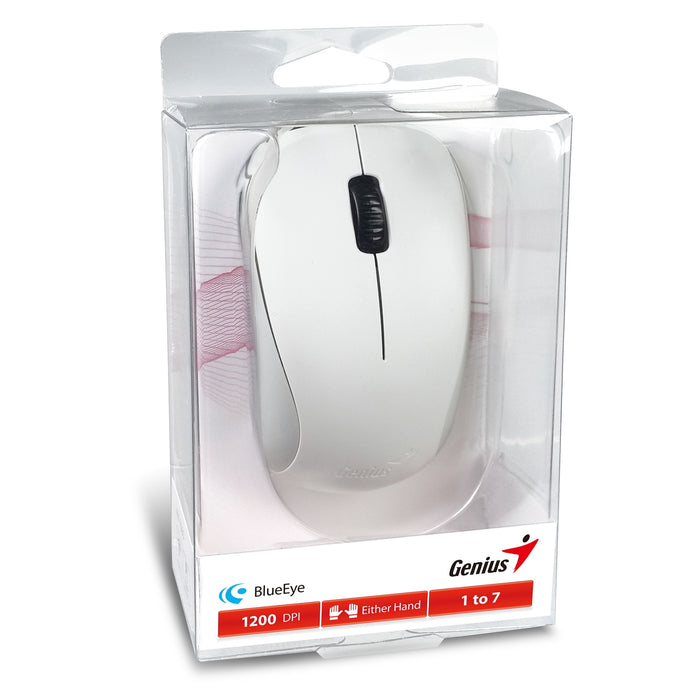 Genius NX-7000 Wireless Mouse, 2.4 GHz with USB Pico Receiver, Adjustable DPI levels up to 1200 DPI, 3 Button with Scroll Wheel, Ambidextrous Design, White - IT Supplies Ltd