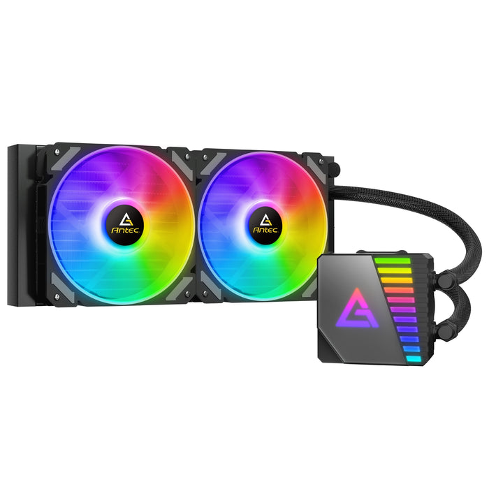 ANTEC Symphony 240 AiO Liquid CPU Cooler, Universal Socket, 240mm Radiator, PWM 1600RPM Cooling Fans, Addressable RGB LED Lighting with Chromatic ARGB Lighting Pump Head