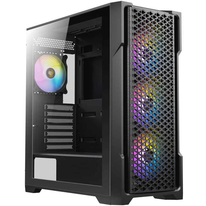 ANTEC AX90 Case, Black, Mid Tower, 1 x USB 3.0 / 2 x USB 2.0, Tempered Glass Side WIndow Panel, Diamond-Shaped Mesh Front Panel for Excellent Cooling Performance, 4 x Addressable RGB Fans Included with Hub - IT Supplies Ltd