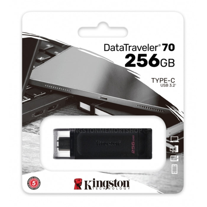 Kingston DT70/256GB DataTraveler 256GB USB Flash Drive, USB 3.2, USB-C, Gen1, 80MB/s, Cap Design, Black, - IT Supplies Ltd