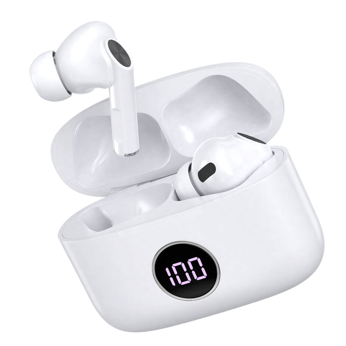 Prevo M10 Active Noise Cancelling TWS Earbuds, Bluetooth 5.3, Automatic Pairing, Touch Control Feature with Digital LED Display Wireless Charging Case, Android, IOS and Windows Compatible, White - IT Supplies Ltd