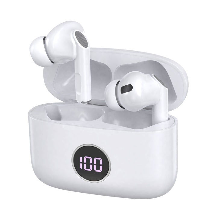 Prevo M10 Active Noise Cancelling TWS Earbuds, Bluetooth 5.3, Automatic Pairing, Touch Control Feature with Digital LED Display Wireless Charging Case, Android, IOS and Windows Compatible, White - IT Supplies Ltd