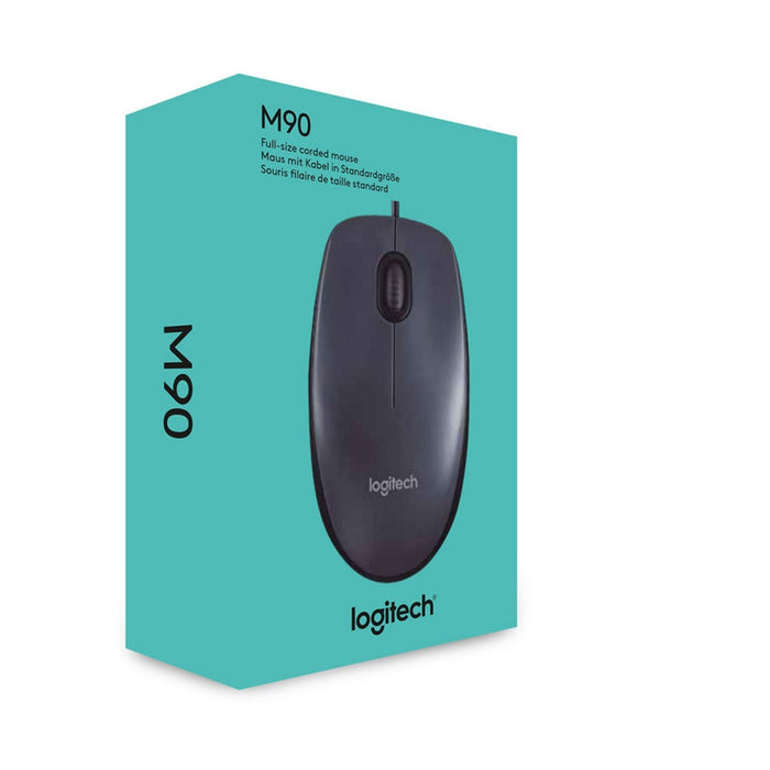 Logitech M90 Wired USB Mouse, 3-Buttons, 1000dpi and Optical Tracking, Ambidextrous Design for PC, Mac and Laptop, Black - IT Supplies Ltd