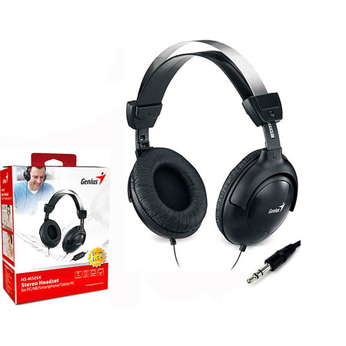 Genius HS-M505X Noise-cancelling Headset with Mic, 3.5mm Connection, Plug and Play with Adjustable Headbandand, In-line microphone and Volume Control, Black - IT Supplies Ltd