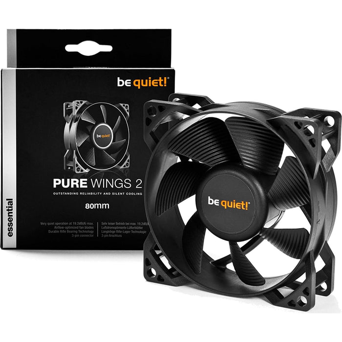 be quiet! Pure Wings 2 High Speed Black Fan, 80mm, 1900RPM, 3-Pin PWM Fan Connector, Black Frame, Black Blades, 7 Airflow-Optimized Fan Blades That Reduce Noise Generating Turbulence - IT Supplies Ltd