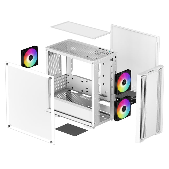 DeepCool CC360 ARGB WH, White, Mini Tower Chassis w/ Tempered Glass Window, 3x 120mm ARGB Fans, USB 3.0, mATX/mITX - IT Supplies Ltd