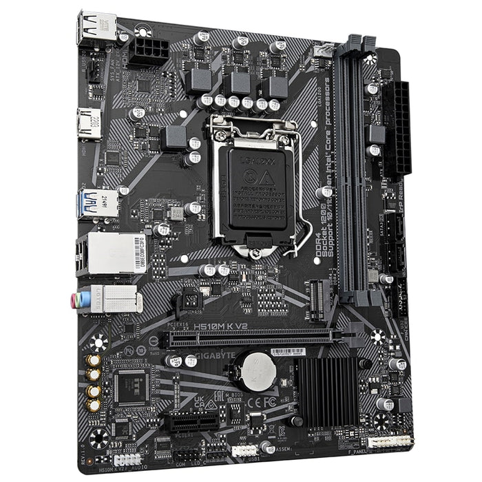 Gigabyte H510M K V2 Motherboard, Intel Socket 1200, Micro ATX, High Definition Audio, 1 PCIe 4.0 x16, 1 PCIe 3.0 x1, 1 PCIe 3.0 x4 M.2, HDMI 1.4, Q Flash - IT Supplies Ltd