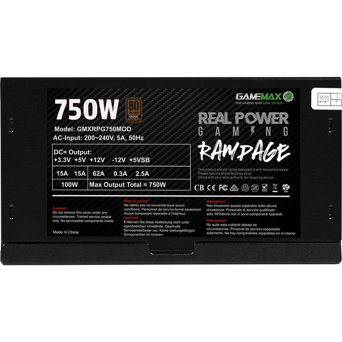 Gamemax RPG Rampage 750W Fully Modular 80 Plus Gold PSU With 140mm FDB Fan - IT Supplies Ltd