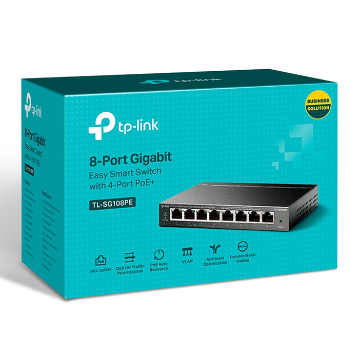 TP-Link TL-SG108PE 8-Port Metal Gigabit Easy Smart Switch with 4-Port PoE+ (64W)