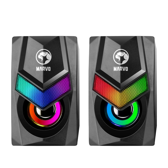 Marvo Scorpion SG-118 Gaming Speakers, Stereo Sound, USB Powered, 7 Colour RGB Lighting, 6w, 3.5mm Input, Black - IT Supplies Ltd