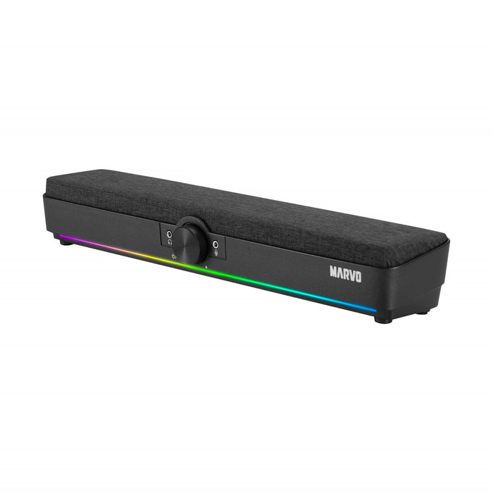 Marvo Scorpion SG-286 Bluetooth 5.3 Soundbar, Stereo Sound, USB Powered, Connect Wired, USB or Bluetooth, 7 Colour RGB Lighting, Volume Control, Black - IT Supplies Ltd