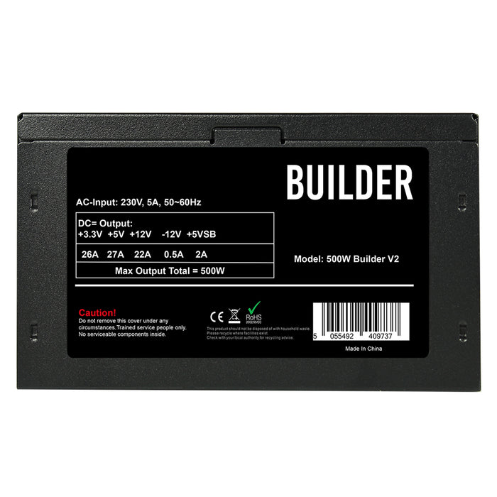 Builder Series 500W PSU with 12cm Cooling Fan - Black Edition, High-Efficiency PFC Certified CE Compliant - IT Supplies Ltd