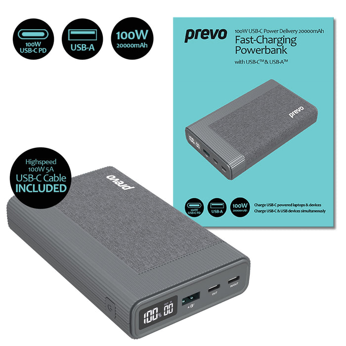 Prevo Business Travel Bundle with 100W Fast Charge 20000mAh Powerbank, 4-in-1 USB Hub with Gigabit Ethernet & 15.6-Inch Luxury-Lined Laptop Sleeve - IT Supplies Ltd