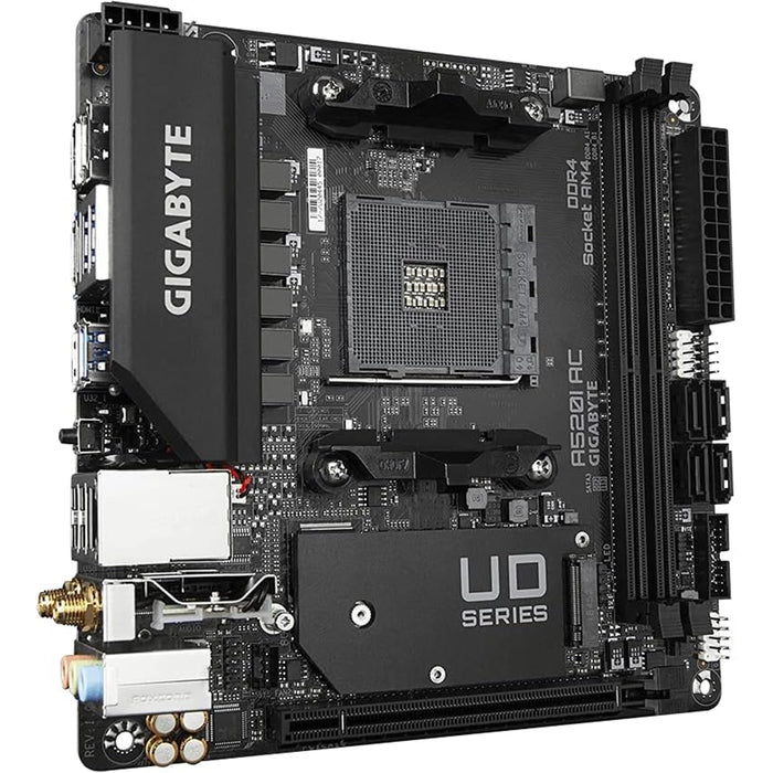 Gigabyte A520I AC Ultra Durable AMD AM4 Socket Motherboard, Mini-ITX, 2x DDR4 Slots, 1x M.2 Socket, Wifi 5, 1x Display Port 1.4 / 2x HDMI Ports - IT Supplies Ltd