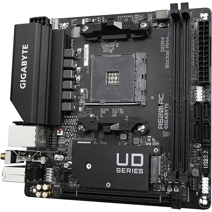 Gigabyte A520I AC Ultra Durable AMD AM4 Socket Motherboard, Mini-ITX, 2x DDR4 Slots, 1x M.2 Socket, Wifi 5, 1x Display Port 1.4 / 2x HDMI Ports - IT Supplies Ltd