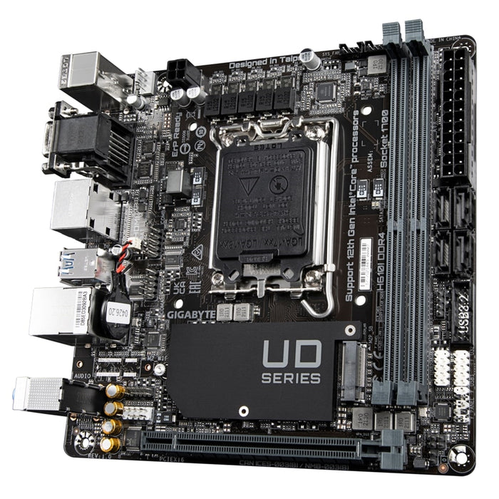 Gigabyte H610I DDR4 Ultra Durable Intel 1700 Socket Motherboard, Mini-ITX, 2x DDR4 Slots, 1x M.2 Socket, 1x D-Sub / 2x Display Ports 1.2 / 1x HDMI Port - IT Supplies Ltd