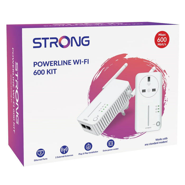 Strong POWERLWF600DUOUK AV600 WI-FI Passthrough Powerline Kit (2 Pack) - IT Supplies Ltd