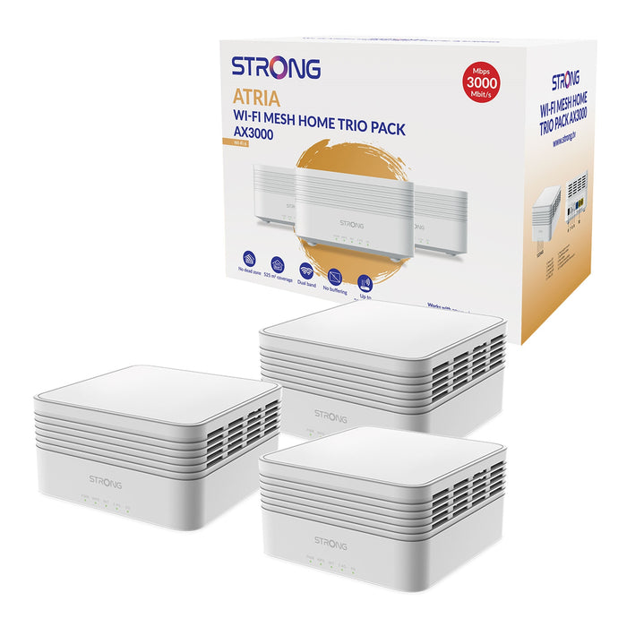 Strong MESHTRIAX3000UK AX3000 Whole Home Wi-Fi 6 Mesh System (3 Pack) - 5,000sq.ft Coverage - IT Supplies Ltd