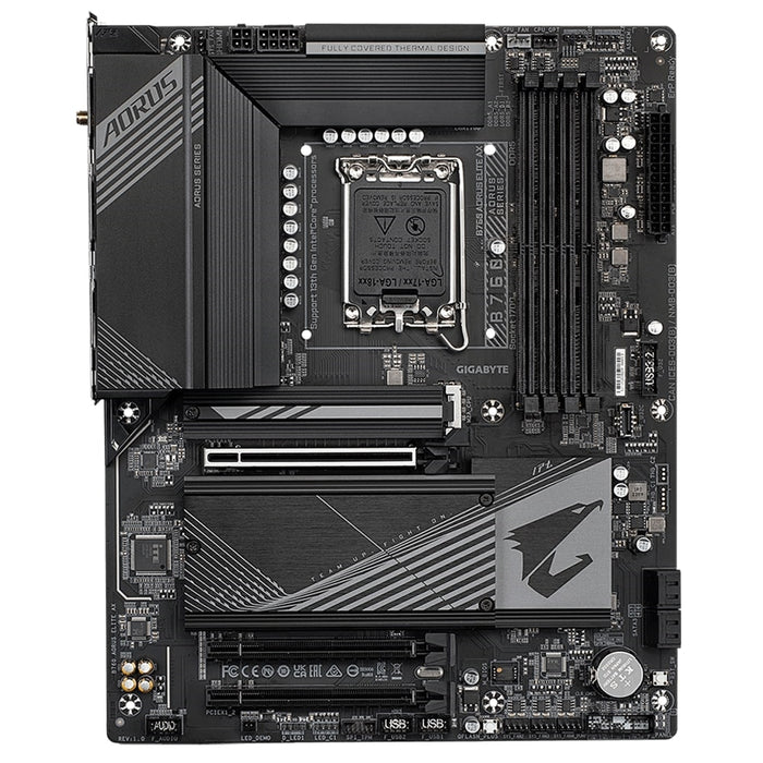 Gigabyte B760 AORUS ELITE AX Intel 1700 Socket Motherboard, ATX, 4x DDR5 Slots, 3x M.2 Sockets, 2x USB-C Port, Fitted I/O Shield, Wi-Fi 6E, 1x Display Port / 1x HDMI Port - IT Supplies Ltd