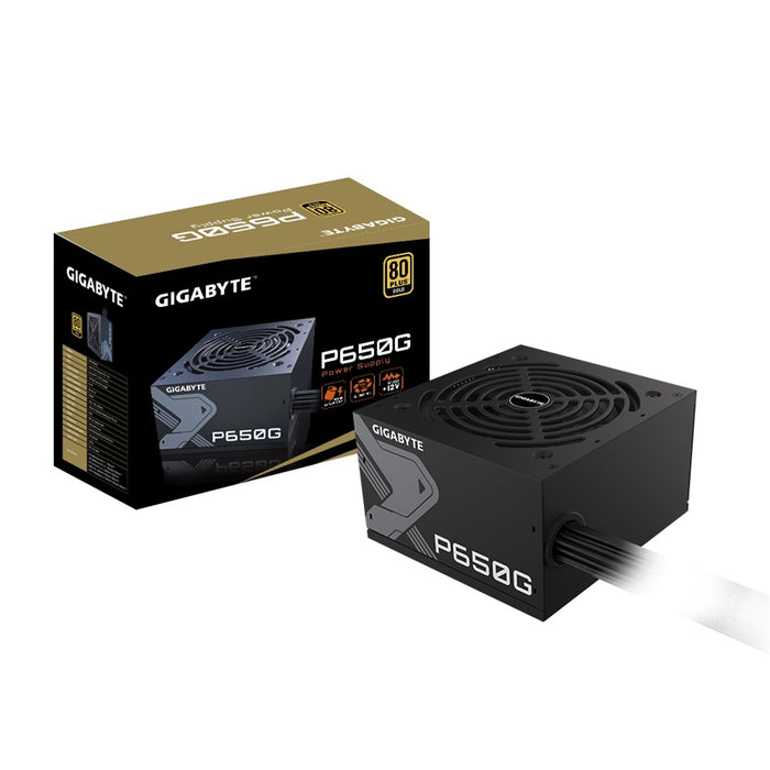 GIGABYTE P650G 650W PSU, 120mm Silent Hydraulic Bearing Fan, 80 PLUS Gold, Non Modular, UK Plug, 100% Japanese Capacitors, Single +12V Rail