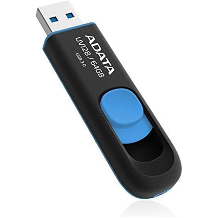 Adata UV128 64GB USB 3.2 Gen 1 Flash Drive, Capless Design, Black/Blue - IT Supplies Ltd