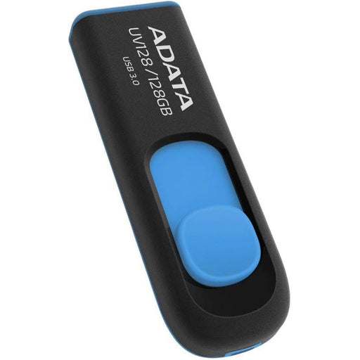 Adata UV128 128GB USB 3.2 Gen 1 Flash Drive, Capless Design, Black/Blue - IT Supplies Ltd