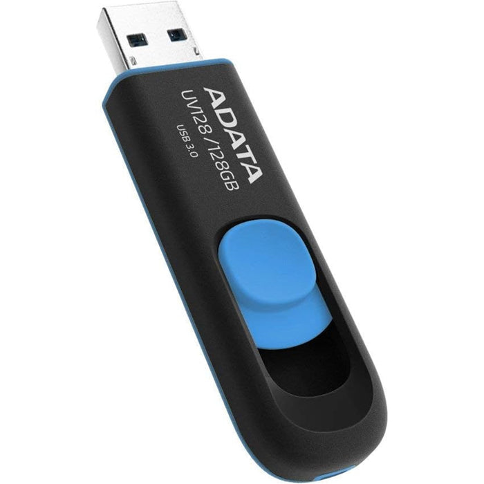 Adata UV128 128GB USB 3.2 Gen 1 Flash Drive, Capless Design, Black/Blue - IT Supplies Ltd