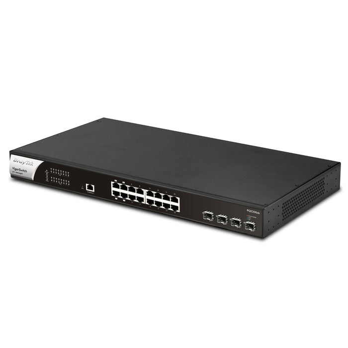 DrayTek VSPQ2200XB-K VigorSwitch PQ2200xb 16 Port 2.5 GbE POE+ Managed Layer 2+ Switch with 4x POE++ Ports and 4x 10GbE SFP+ Ports - IT Supplies Ltd