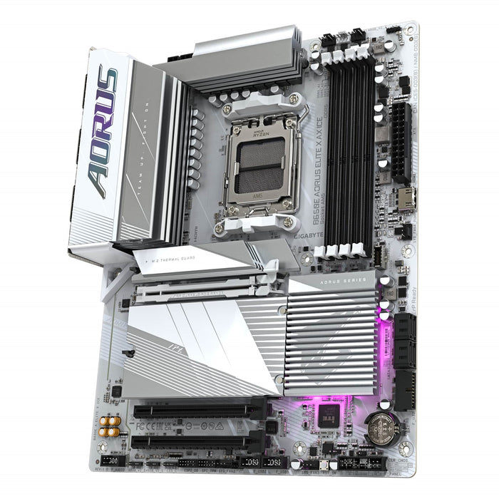 Gigabyte B650E AORUS ELITE X AX ICE AMD AM5 Socket Motherboard, ATX, 4x DDR5 Slots, 3x M.2 Sockets, 2x USB-C Port, Fitted I/O Shield, 2.5GbE LAN, Wi-Fi 6E, 2x HDMI Port / 1x USB-C - IT Supplies Ltd