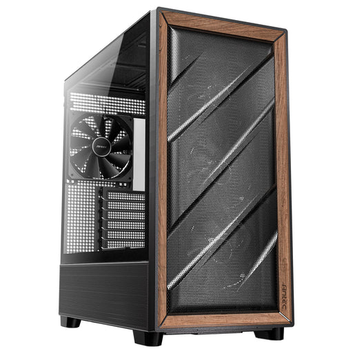 Antec FLUX Mid Tower PC Case - Tempered Glass, Black/Wood, 5 PWM Fans, USB-C, E-ATX/ATX/mATX/ITX Compatibility - IT Supplies Ltd