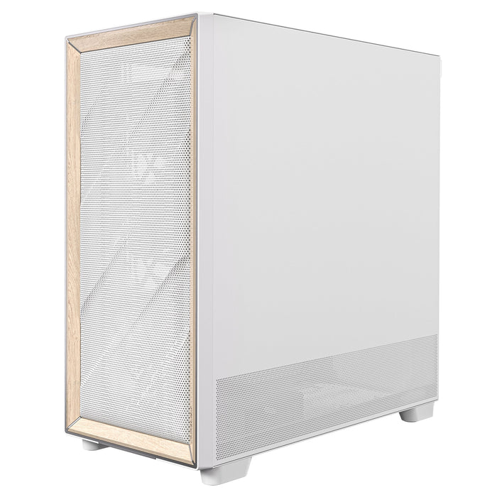 Antec FLUX Mid Tower PC Case - Tempered Glass, White/Wood, 5 PWM Fans, USB-C, E-ATX/ATX/mATX/ITX Compatibility - IT Supplies Ltd