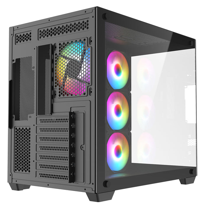 CRONUS Pallas Case, Gaming, Black, Mid Tower, 1 x USB 3.0 / 2 x USB 2.0, Tempered Glass Front & Side Window Panels, Addressable RGB LED Fans, ATX, Micro ATX, Mini-ITX - IT Supplies Ltd