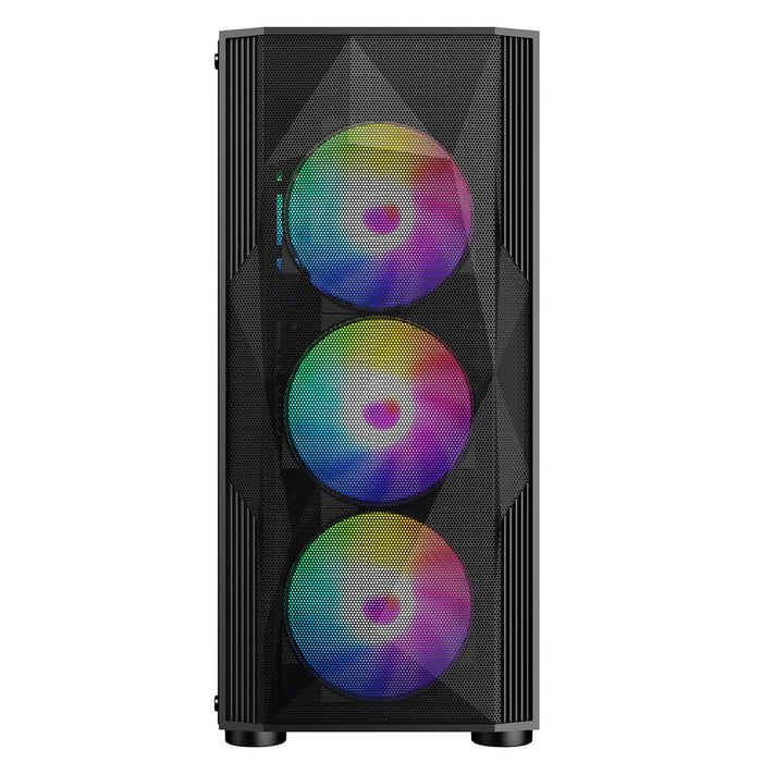 CRONUS Oceanus Case, Gaming, Black, Mid Tower, 1 x USB 3.0 / 2 x USB 2.0, Tempered Glass Front & Side Window Panels, Addressable RGB LED Fans, ATX, Micro ATX, Mini-ITX - IT Supplies Ltd