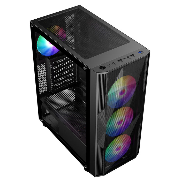 CRONUS Oceanus Case, Gaming, Black, Mid Tower, 1 x USB 3.0 / 2 x USB 2.0, Tempered Glass Front & Side Window Panels, Addressable RGB LED Fans, ATX, Micro ATX, Mini-ITX - IT Supplies Ltd