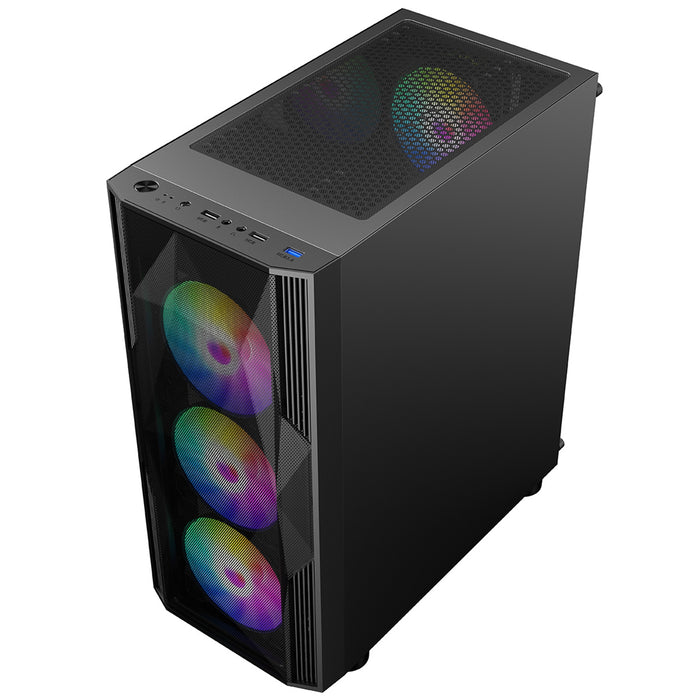 CRONUS Oceanus Case, Gaming, Black, Mid Tower, 1 x USB 3.0 / 2 x USB 2.0, Tempered Glass Front & Side Window Panels, Addressable RGB LED Fans, ATX, Micro ATX, Mini-ITX - IT Supplies Ltd