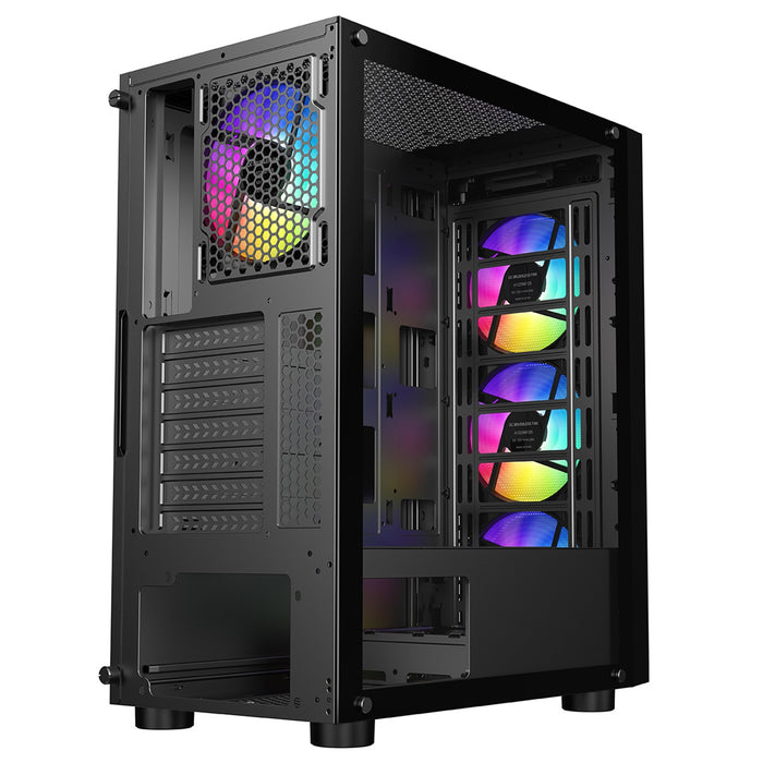 CRONUS Oceanus Case, Gaming, Black, Mid Tower, 1 x USB 3.0 / 2 x USB 2.0, Tempered Glass Front & Side Window Panels, Addressable RGB LED Fans, ATX, Micro ATX, Mini-ITX - IT Supplies Ltd