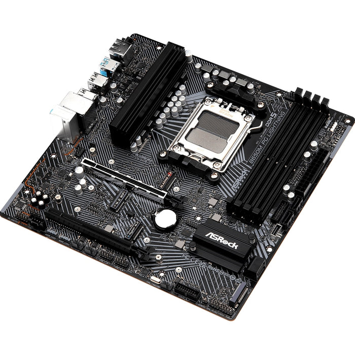 ASRock B650M PG Lightning AMD AM5 Socket Motherboard, Micro-ATX, 4x DDR5 Slots, 3x M.2 Sockets, 1x USB-C Port, 2.5GbE LAN, 1x DisplayPort / 1x HDMI Port - IT Supplies Ltd