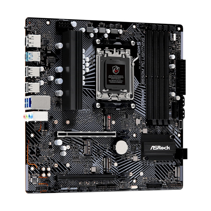 ASRock B650M PG Lightning AMD AM5 Socket Motherboard, Micro-ATX, 4x DDR5 Slots, 3x M.2 Sockets, 1x USB-C Port, 2.5GbE LAN, 1x DisplayPort / 1x HDMI Port - IT Supplies Ltd