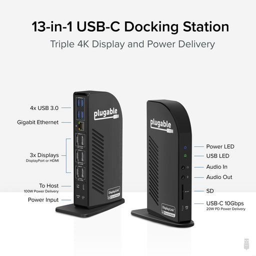 Plugable UD-ULTC4K Triple Monitor 4K 96W USB-C PD DisplayLink Certified Docking Station - IT Supplies Ltd