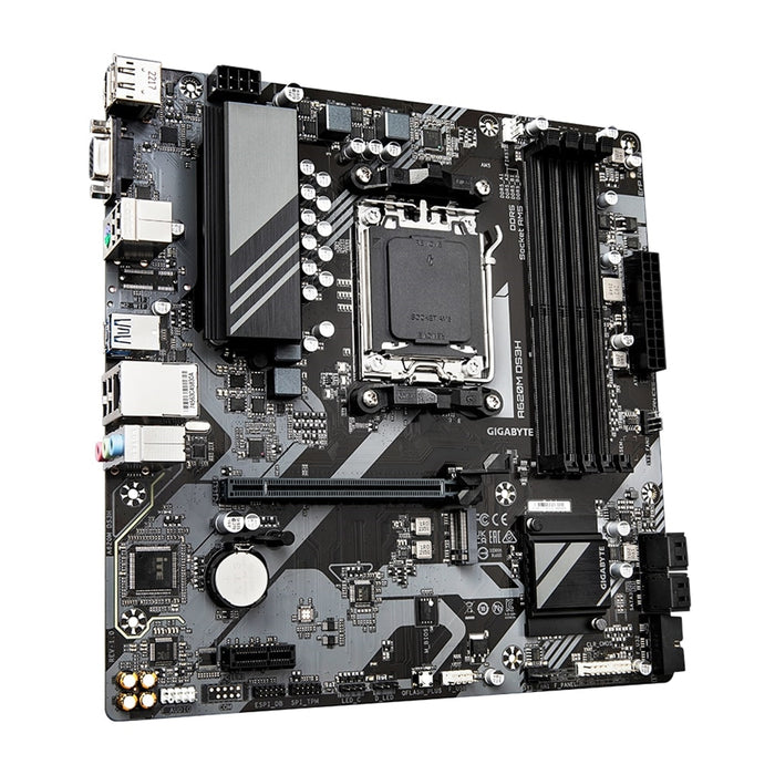 Gigabyte A620M DS3H Ultra Durable AMD AM5 Socket Motherboard, Micro-ATX, 4x DDR5 Slots, 1x M.2 Socket, 1x USB-C Port, GbE LAN, 1x D-Sub / 1x DisplayPort / 1x HDMI Port