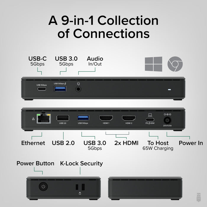 Plugable UD-MSTH2 USB-C Dual HDMI 4K 65W USB-C PD Driverless Docking Station - IT Supplies Ltd