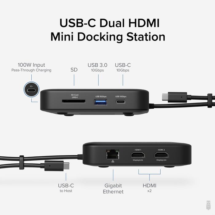 Plugable USBC-6950PDZ USB-C Dual HDMI 100W USB-C PD Docking Station