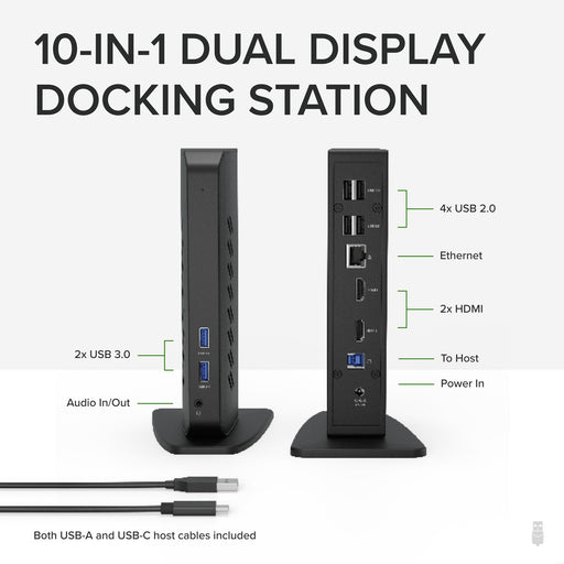 Plugable UD-3900Z USB-A/USB-C Dual Monitor Universal DisplayLink Certified Docking Station - IT Supplies Ltd