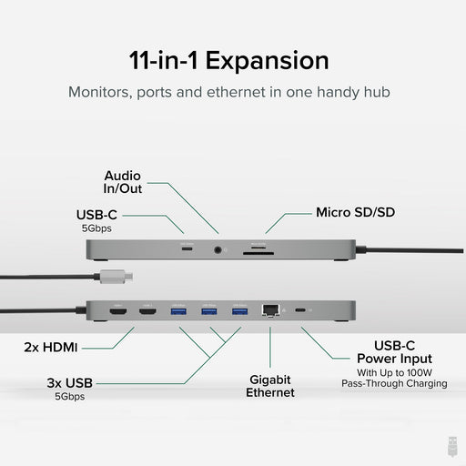 Plugable USBC-11IN1E 11 in 1 Portable USB-C Ethernet Docking Station - IT Supplies Ltd