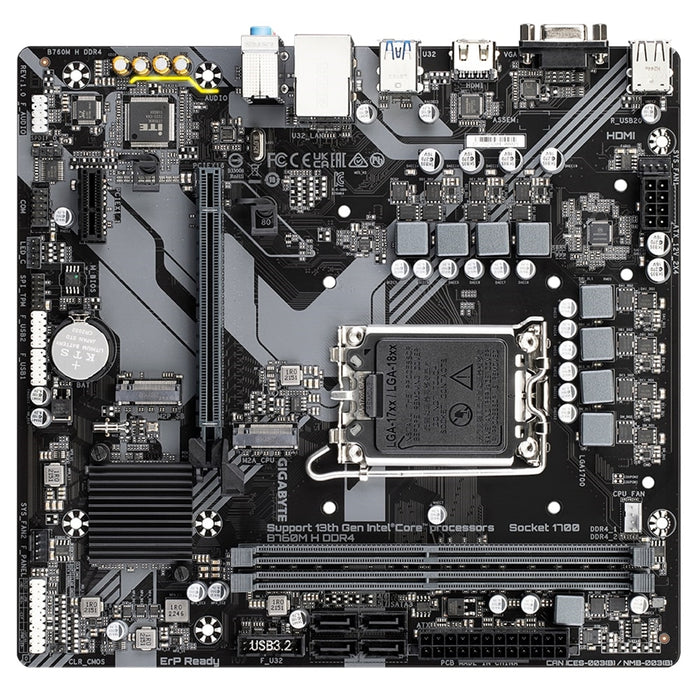 Gigabyte B760M H DDR4 Ultra Durable Intel 1700 Socket Motherboard, Micro-ATX, 2x DDR4 Slots, 2x M.2 Sockets, GbE LAN, 1x D-Sub / 1x HDMI Port