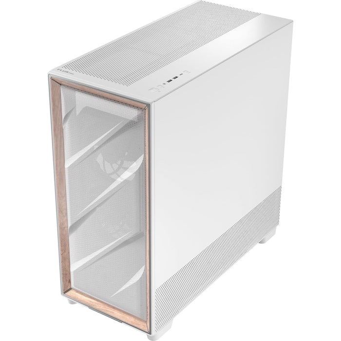 Antec Flux PRO Full Tower PC Case with Tempered Glass, White/Wood, 6 Pre-Installed Fans, USB Type-C, E-ATX/ATX/mATX/mITX Compatibility - IT Supplies Ltd