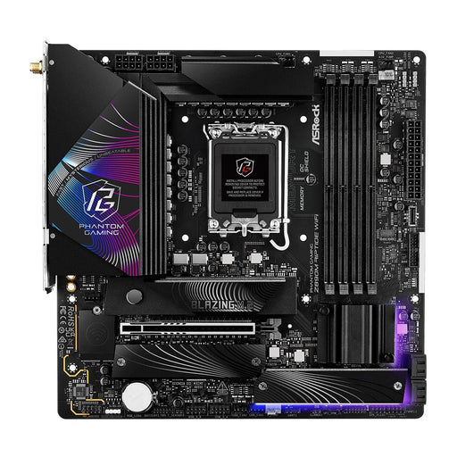 ASRock Z890M RIPTIDE WIFI PHANTOM GAMING Intel 1851 Socket Motherboard, Micro-ATX, 4x DDR5 Slots, 3x M.2 Sockets, 3x USB-C Port, Fitted I/O Shield, 2.5GbE LAN, Wi-Fi 6E, 1x DisplayPort / 1x HDMI / 2x USB-C (USB4) - IT Supplies Ltd